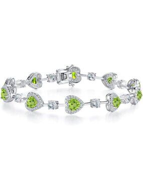 Women's Peridot Silver Gemstone Heart Bracelet luxury Fashion Fine Jewelry